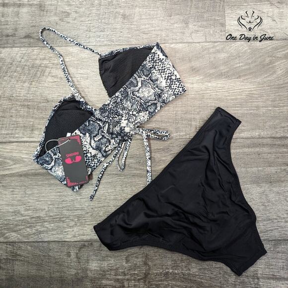 Shekini Halter Cutout Snake Skin Bikini Swimsuit Size M - Picture 6 of 6